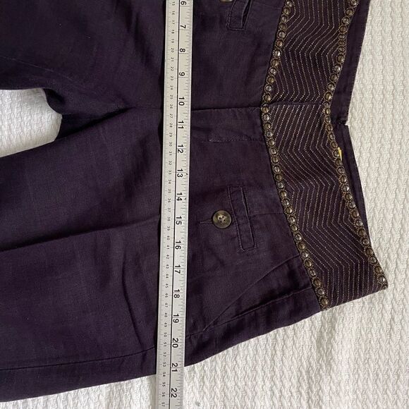 Idra Anthropologie Linen Plum Wide Leg Flare Low Rise Trousers Pants 4 32 - Picture 7 of 7